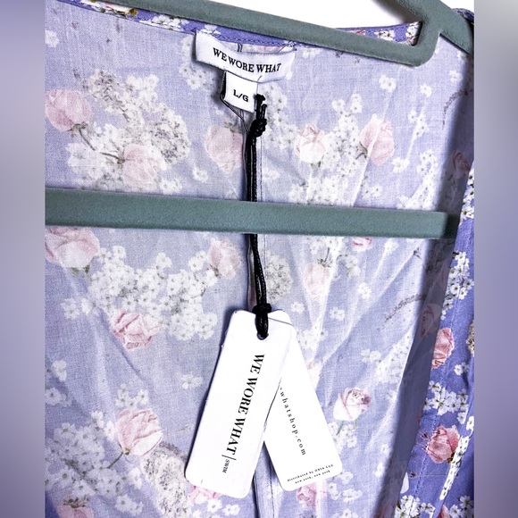 Sexy Summery WeWoreWhat Blanca Floral & Periwinkle Puff-Sleeve Wrap Mini Dress - Picture 9 of 12